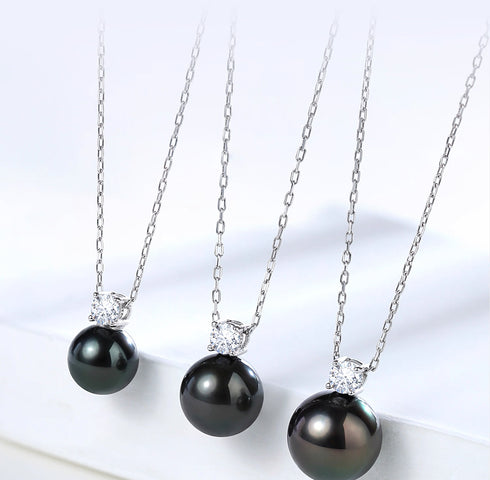 Tahitian Pearl Sasha Zirconia Necklace in Sterling Silver
